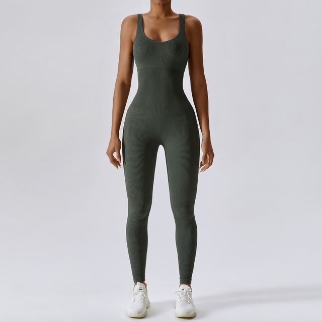 Seamless Ribbed Yoga Jumpsuit Legging