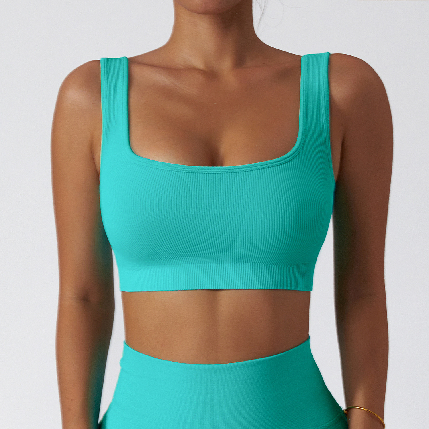 Seamless Ribbed Removable Cups Workout Bra