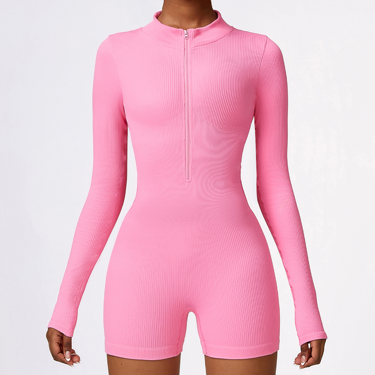 Seamless Long Sleeve Zip Front Sport Jumpsuits