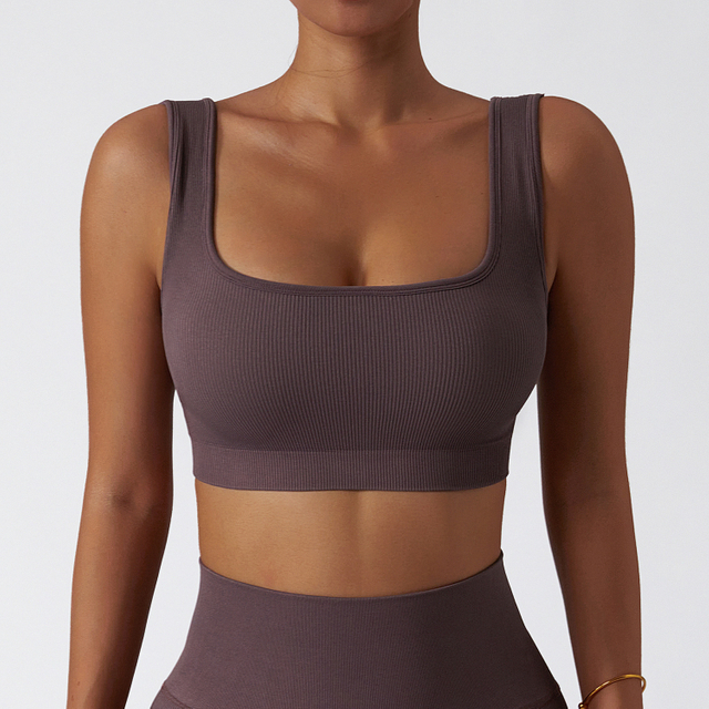 Seamless Ribbed Removable Cups Workout Bra