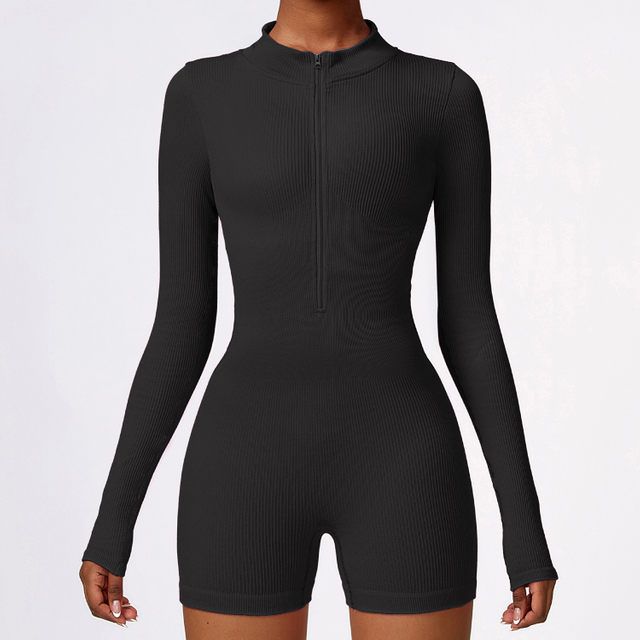 Seamless Long Sleeve Zip Front Sport Jumpsuits