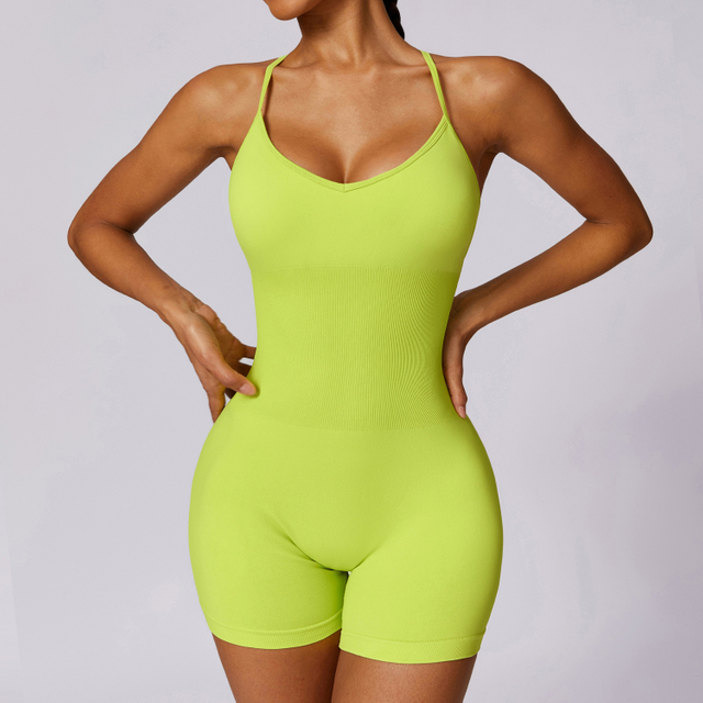 Seamless Strappy Backless Jumpsuit Short