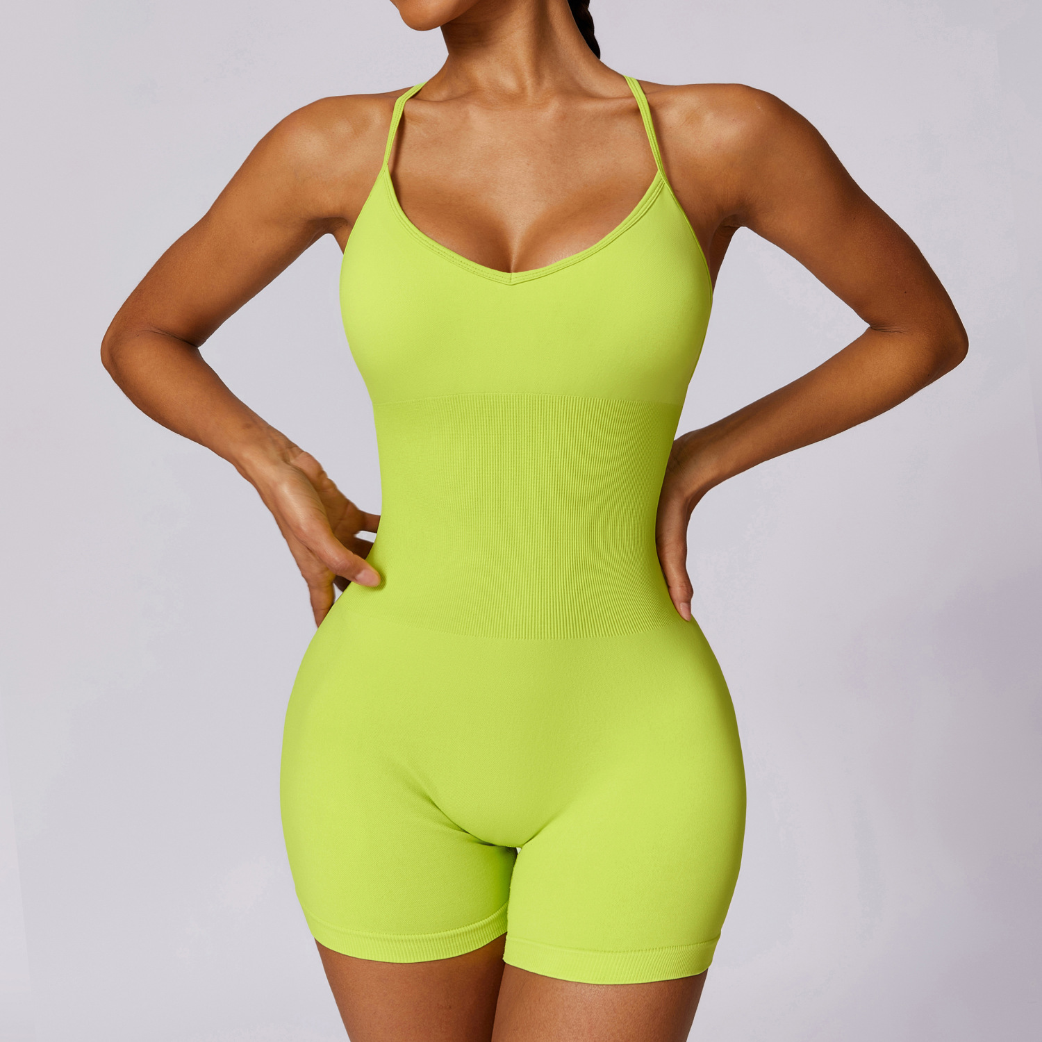 Seamless Strappy Backless Jumpsuit Short