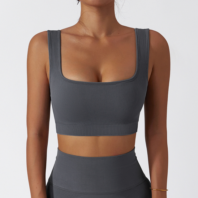 Seamless Ribbed Removable Cups Workout Bra
