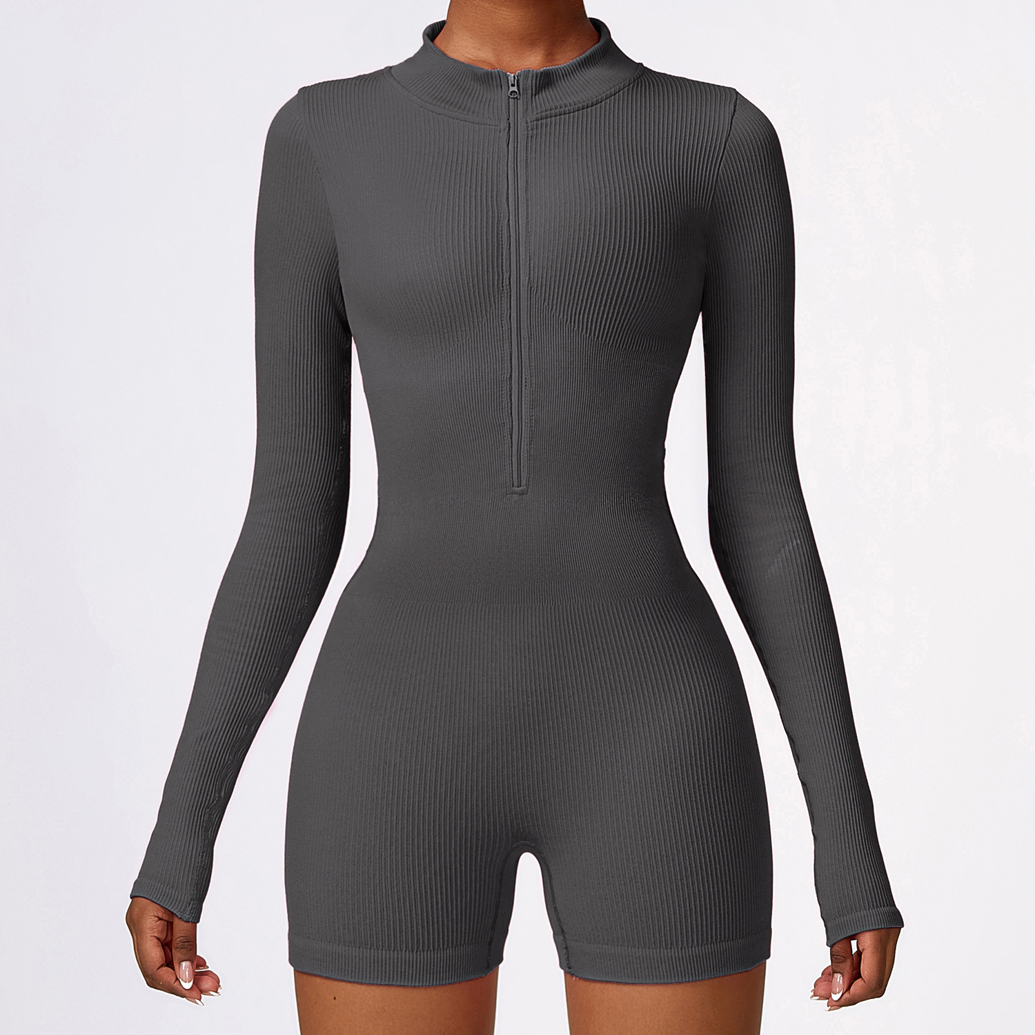 Seamless Long Sleeve Zip Front Sport Jumpsuits