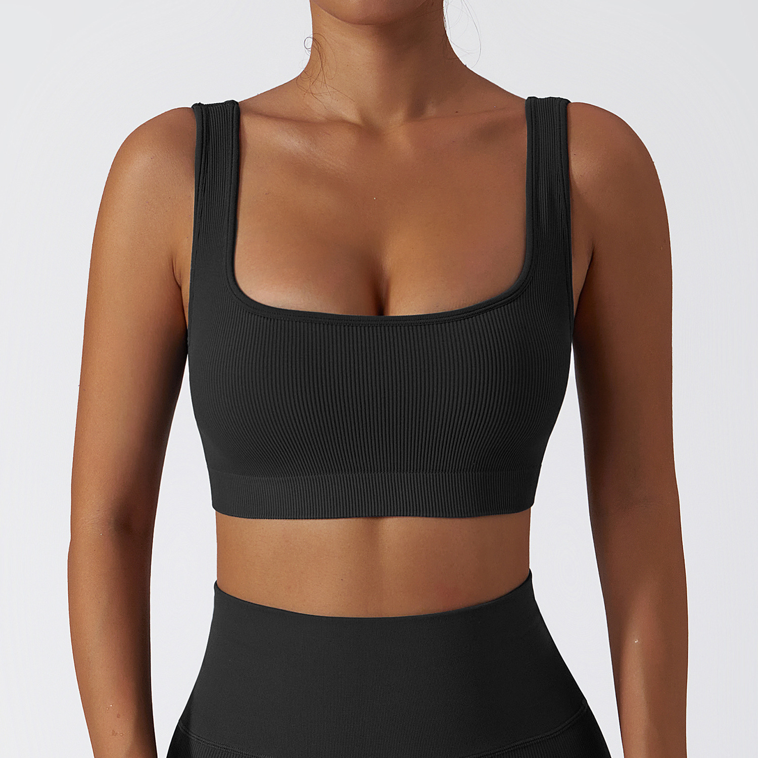 Seamless Ribbed Removable Cups Workout Bra